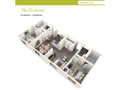 Architectural floor plan of a two-bedroom unit