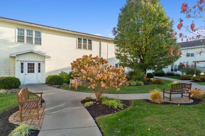 Scenic pathway and seating area in an assisted living facility
