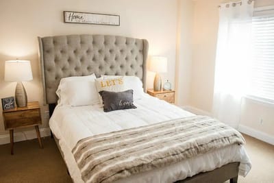Cozy bedroom interior with warm lighting