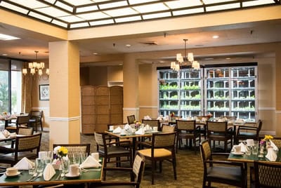 Dining area set up for a meal service
