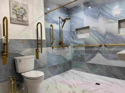 Accessible bathroom with grab bars and modern design