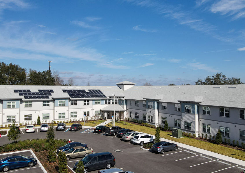 Aerial view of Banyan Reserve Senior Apartments exterior