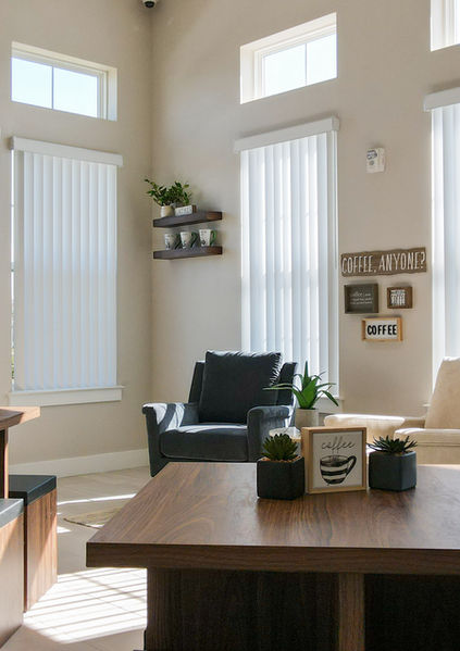 Bright common area with seating and decor