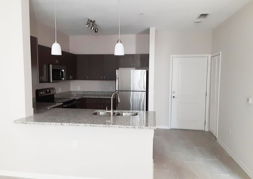 Interior view of a modern senior apartment kitchen