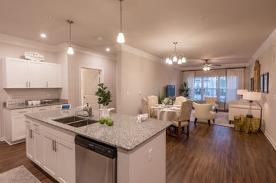 Interior view of a dining area and living space