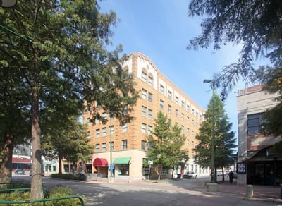 Exterior view of Evangeline Elderly Apartments building