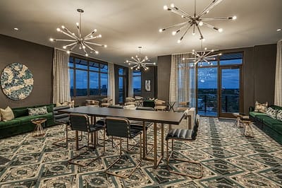 Modern common area with stylish seating and decor
