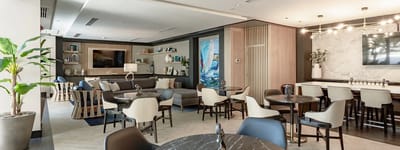 Modern common area with seating and decor