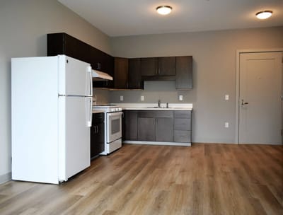 Bright interior of a resident's kitchen