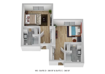 Architectural floor plan with labeled suites