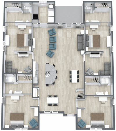 Architectural floor plan of a shared living space