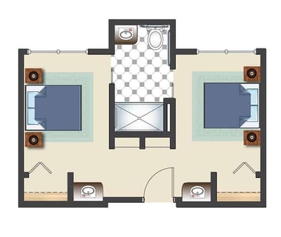 Architectural floor plan of a two-bedroom layout