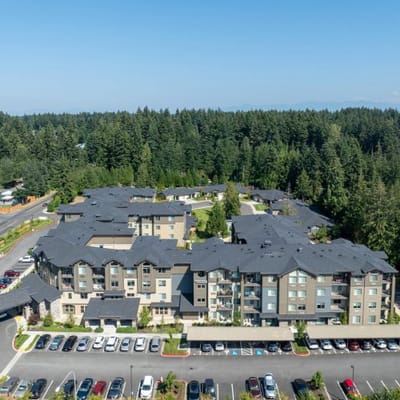 Aerial view of Bonaventure of Puyallup facility with surrounding trees