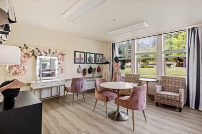 Bright common area with seating and decor