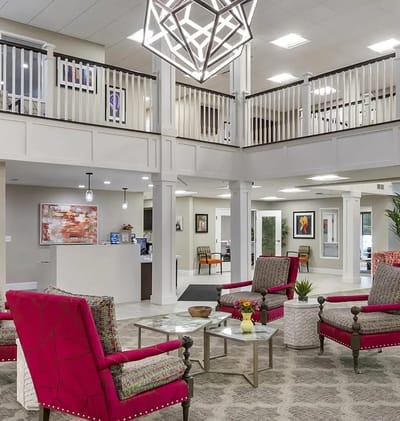 Bright interior lobby with seating area