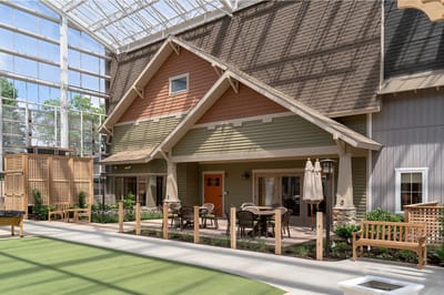 Indoor common area featuring seating and architecture