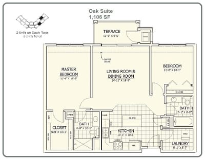 Floor plan of the Oak Suite apartment layout