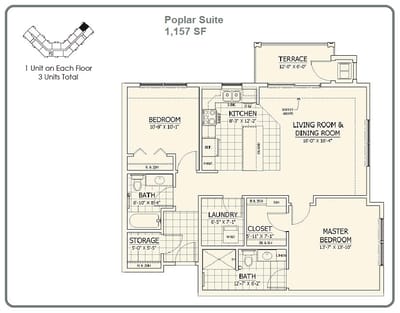 Architectural floor plan of the Poplar Suite