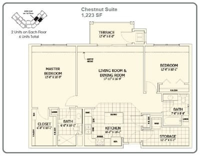 Detailed floor plan of a chestnut suite