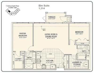 Architectural floor plan of Elm Suite