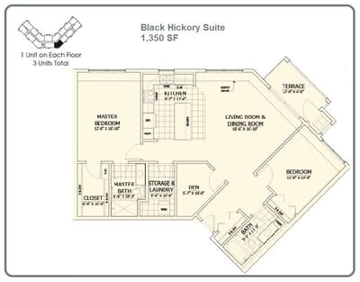 Architectural floor plan of a suite layout