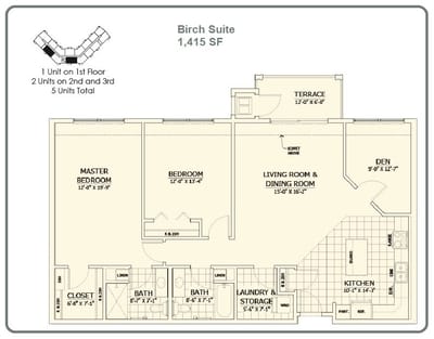 Architectural floor plan for Birch Suite