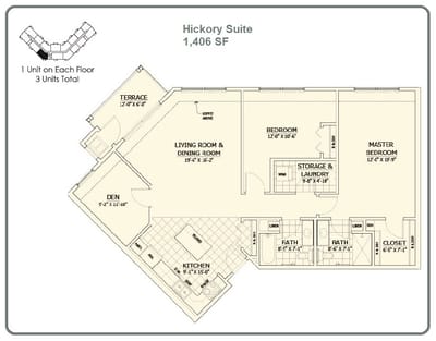 Architectural floor plan of the Hickory Suite