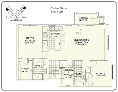 Architectural floor plan of Cedar Suite