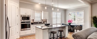 Modern kitchen interior with bright lighting