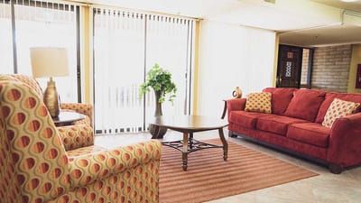 Bright interior lounge area with seating