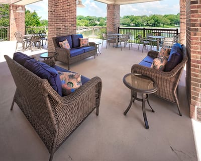 Outdoor lounge area with comfortable seating