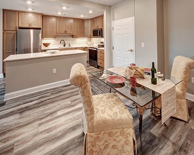 Cozy interior view of a kitchen and dining area