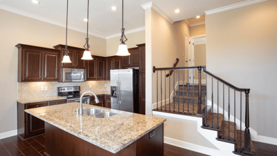Spacious modern kitchen in a senior living unit