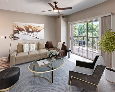 Bright and modern living room setup in a senior facility
