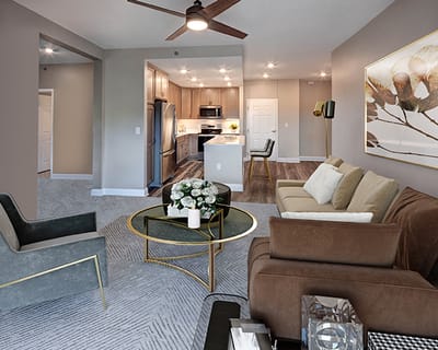 Modern interior living space with furniture and decor