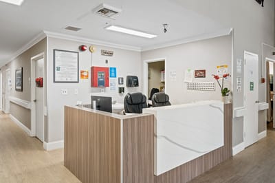 Reception area of a nursing home facility
