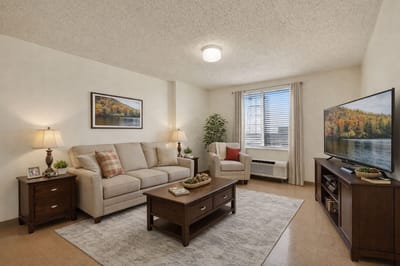 Cozy living room area with a couch and TV