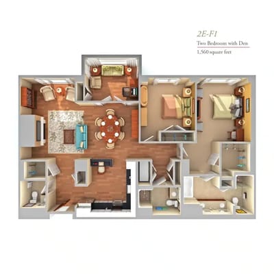 Architectural floor plan of a two-bedroom unit