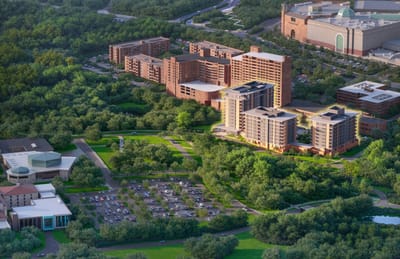 Aerial view of Edenwald Senior Living surrounded by greenery