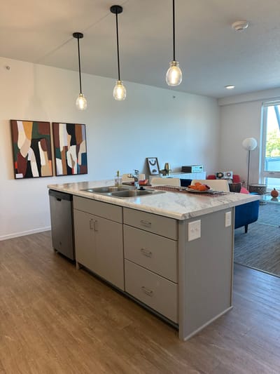 Modern kitchen interior with light fixtures