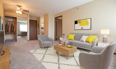 Bright interior of a cozy apartment living room