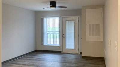 A bright interior view of a resident room
