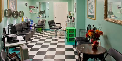Interior view of a hair salon in the facility