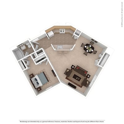 Architectural floor plan of a living unit layout