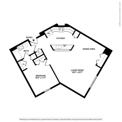 Architectural floor plan of a residential unit