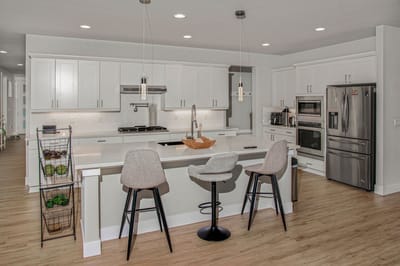 Modern kitchen with bar stools and appliances