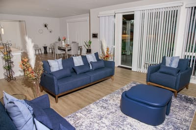 Modern lounge area with stylish furniture and decor