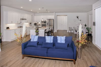 Interior view of a modern common area with seating.