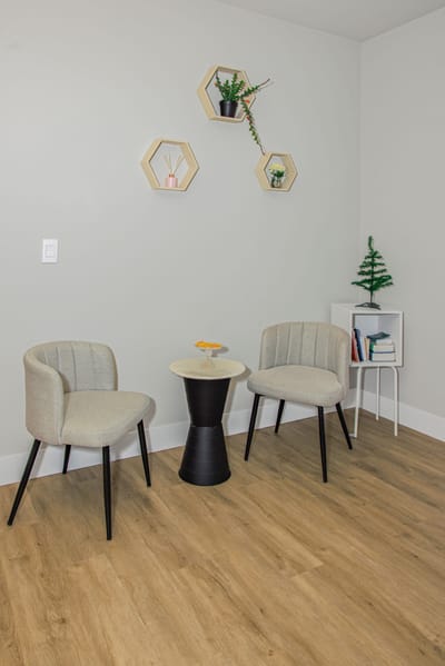 Cozy corner with two chairs and decorative plants