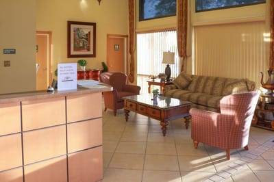Welcoming interior lobby area with seating